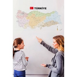 Türkiye İl İlçe Haritası Yazı Tahtası Akıllı Kağıt Tahta Kalem Hediyeli Dekoratif 70x150Cm
