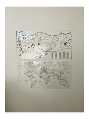 Türkiye ve Dünya Haritası Yazı Tahtası Akıllı Kağıt Tahta Statik Tutunabilir Kağıt + Kalem