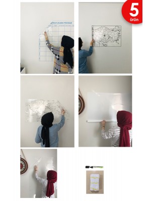 İlkokul 9.10.11.12. sınıf Yazı Tahtası Eğitim Seti Akıllı Kağıt Tahta 5li Paket