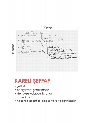 Kareli Şeffaf Tahta Akıllı Kağıt Tahta Yazı Tahtası 120x100 Cm Kalem Hediyeli