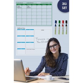 Aylık Planlayıcı - Haftalık Planlayıcı Takvim - 4 lü Kalem Set Yazı Tahtası Akıllı Kağıt Tahta