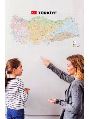 Türkiye İl İlçe Haritası Yazı Tahtası Akıllı Kağıt Tahta Kalem Hediyeli Dekoratif 95x200 Cm