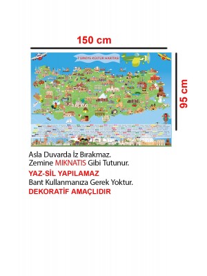 Türkiye Kültür Haritası Akıllı Kağıt Tahta Yazı Tahtası Dekoratif  150x95 Cm
