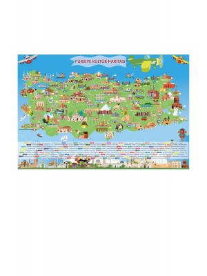 Türkiye Kültür Haritası Akıllı Kağıt Tahta Yazı Tahtası Dekoratif  150x95 Cm