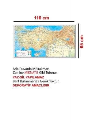 Türkiye Fiziki Haritası Dekoratif Türkiye Haritası Akıllı Kağıt Tahta 116x65 Cm