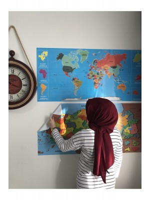 Tutunabilir Kağıt Dekoratif Tablo Eğitici Türkiye Ve Dünya Haritası Çocuk Duvar Sticker Yazı Tahtası Kağıt Tahta 2 Set