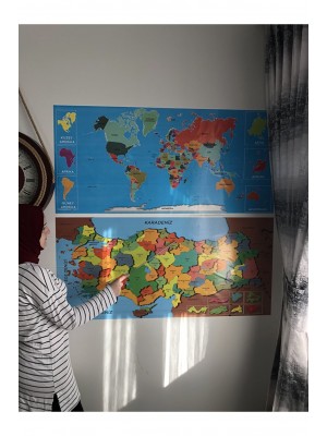 Tutunabilir Kağıt Dekoratif Tablo Eğitici Türkiye Ve Dünya Haritası Çocuk Duvar Sticker Yazı Tahtası Kağıt Tahta 2 Set