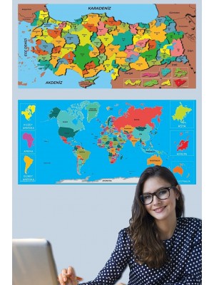 Tutunabilir Kağıt Dekoratif Tablo Eğitici Türkiye Ve Dünya Haritası Çocuk Duvar Sticker Yazı Tahtası Kağıt Tahta 2 Set